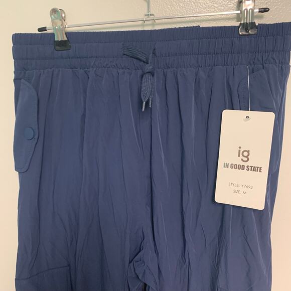 In Good State Women's Nylon Blend Blue Jogger Cargo Sweatpants Size Medium - Picture 2 of 4
